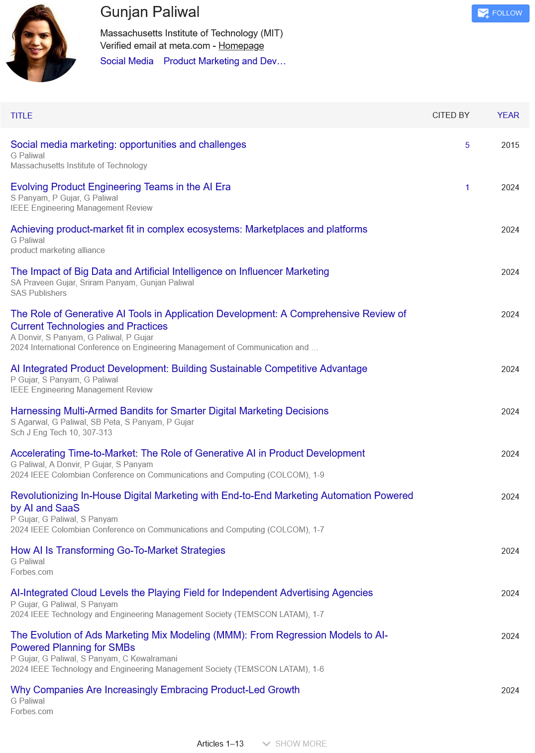 Gunjan's Google Scholar Page